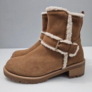 NEW Blondo Margo Ankle Bootie Womens 9 Tan Suede Faux Fur Waterproof Winter Moto